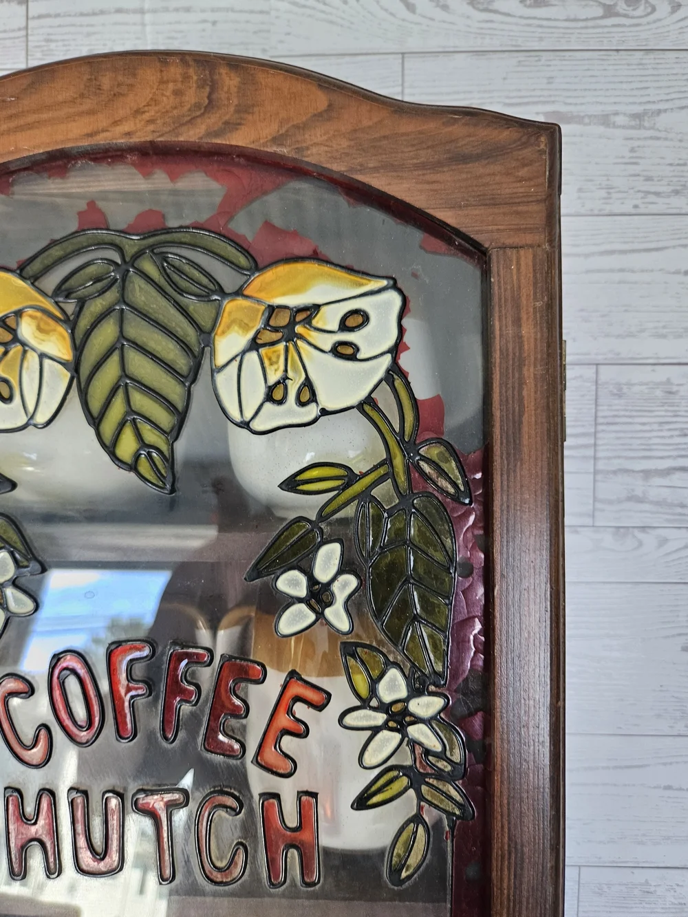 Vintage 1970s Wooden Coffee Hutch Wall Cabinet
